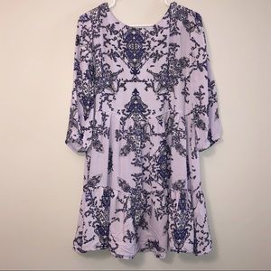 Ornate Floral Print Swing Dress
